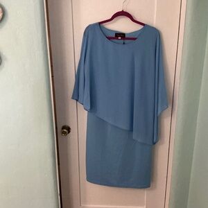 Elegant Light Blue Asymmetrical Overlay Dress – Size 2XL